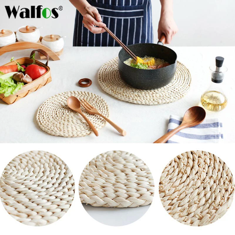Плетеный коврик WALFOS из кукурузного меха для обеденного стола Теплоизоляционный