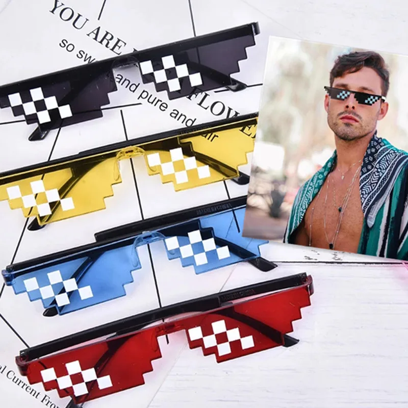 

Men Women 8 Bit Coding Pixel Mosaic Glasses Sunglasses Trendy Party Funny Vintage Shades Eyewear Unisex Gift Halloween Trick Toy