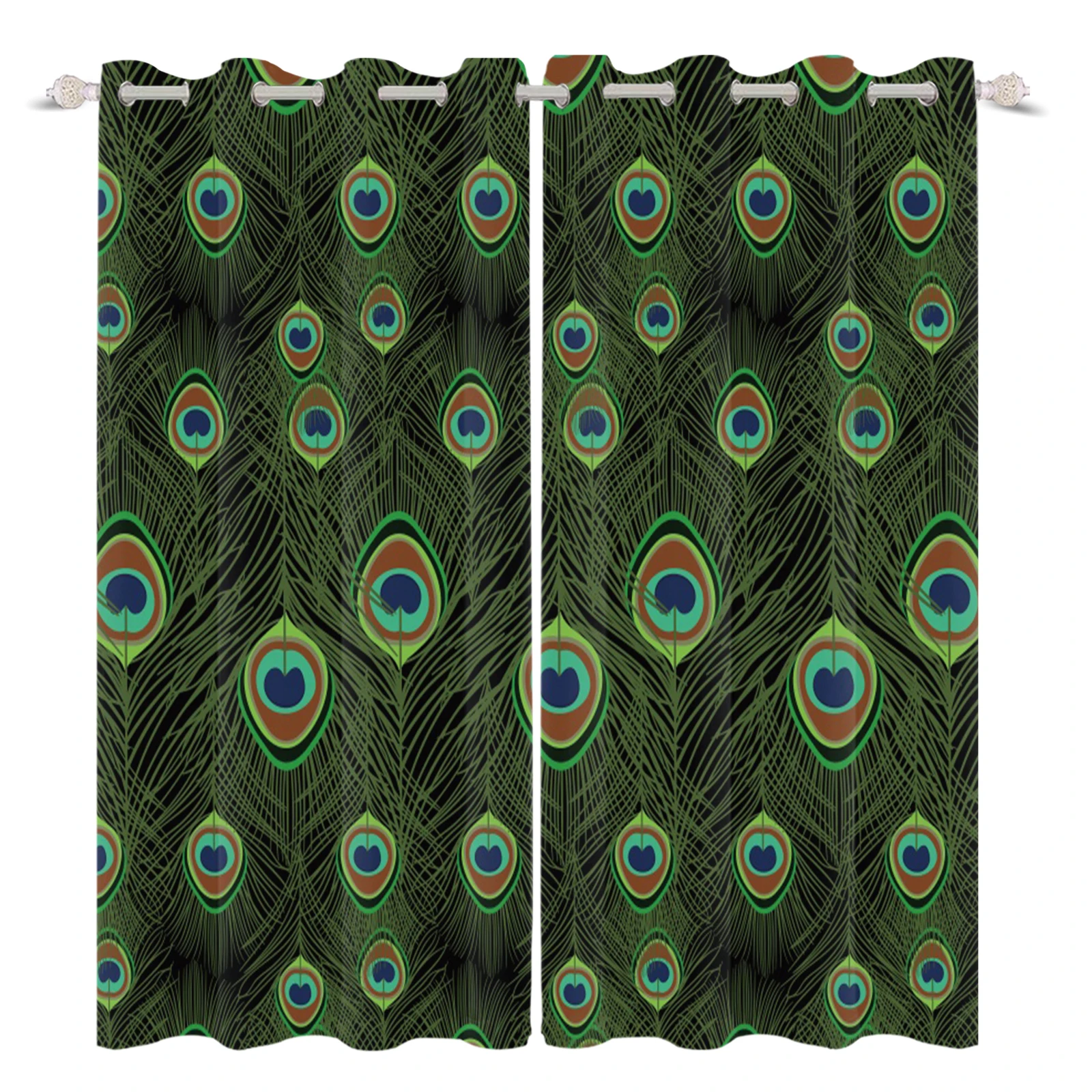 

Peacock Feather Pattern 3D Printed Green Window Curtain Treatments Curtains Valance Living Room Sunshade Drapes