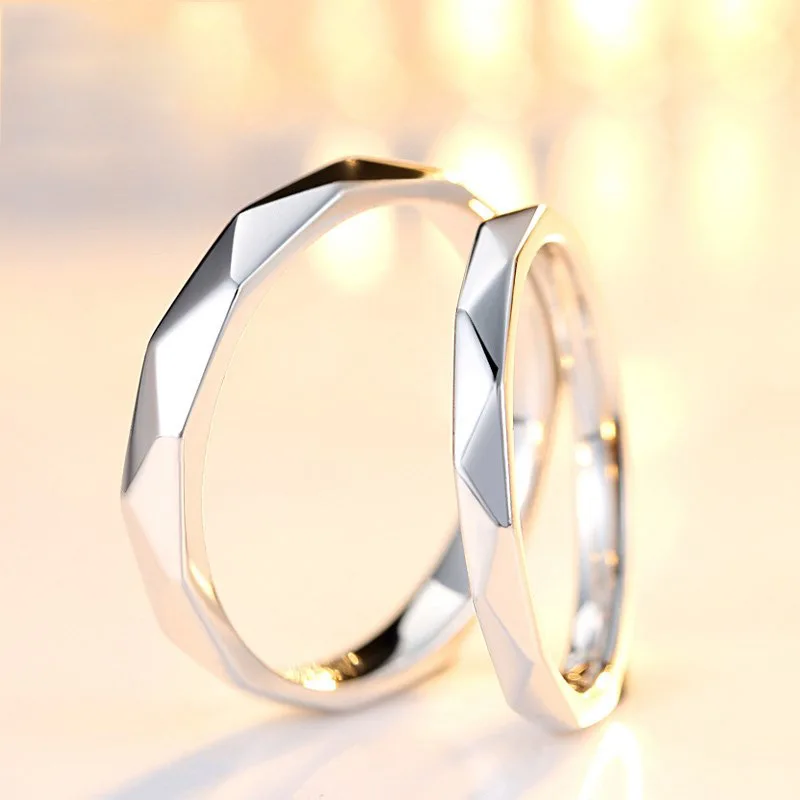 

Fashion Simple Opening 925 Sterling Silver Rings 2pc/Set Silver Color Adjustable Rings For Men Women Couple Engagement Jewelry
