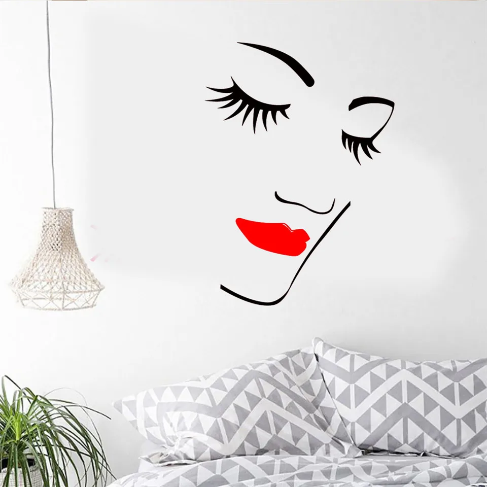 Женские настенные Стикеры с закрытыми глазами ресницы красные губы домашний