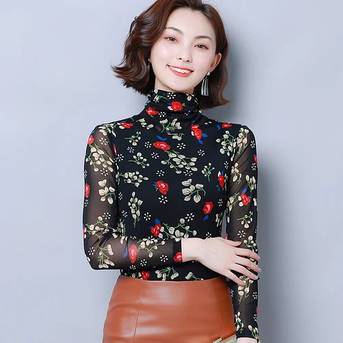 Женская элегантная приталенная рубашка с цветочным принтом осень 2019 |