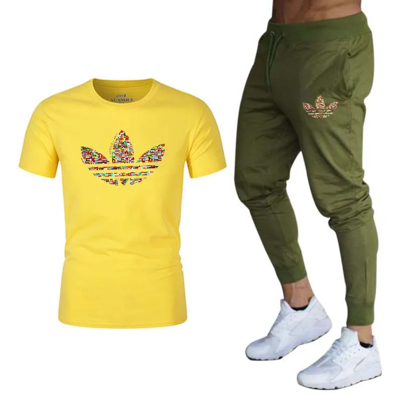 Спортивный костюм Мужская футболка+ брюки спортивные костюмы Спортивная одежда для тренажерного зала мужские осенние костюмы для фитнеса комплект для бега спортивный костюм