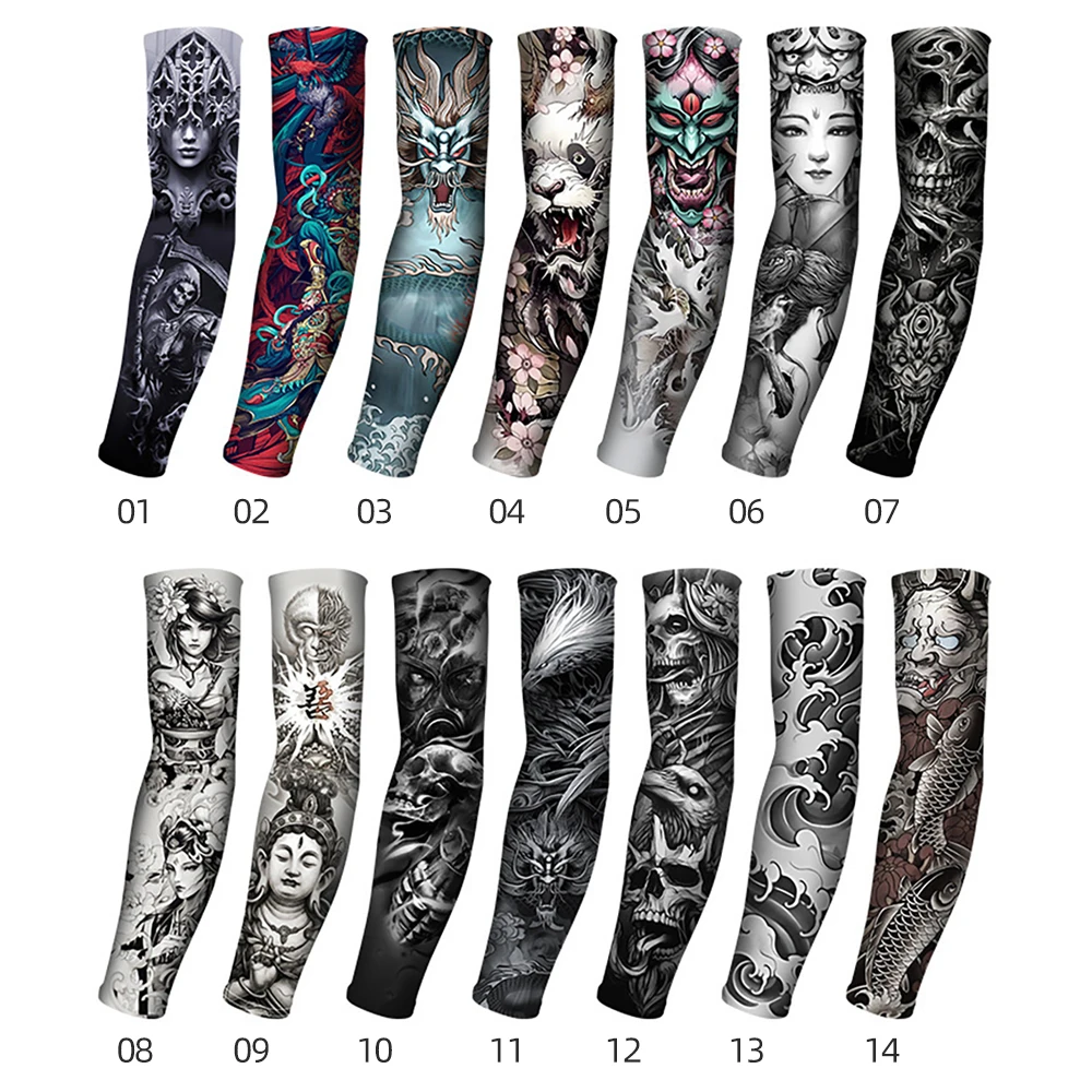 3D татуировки прохладная ткань беговой наручный рукава УФ UPF50 + защита дышащие