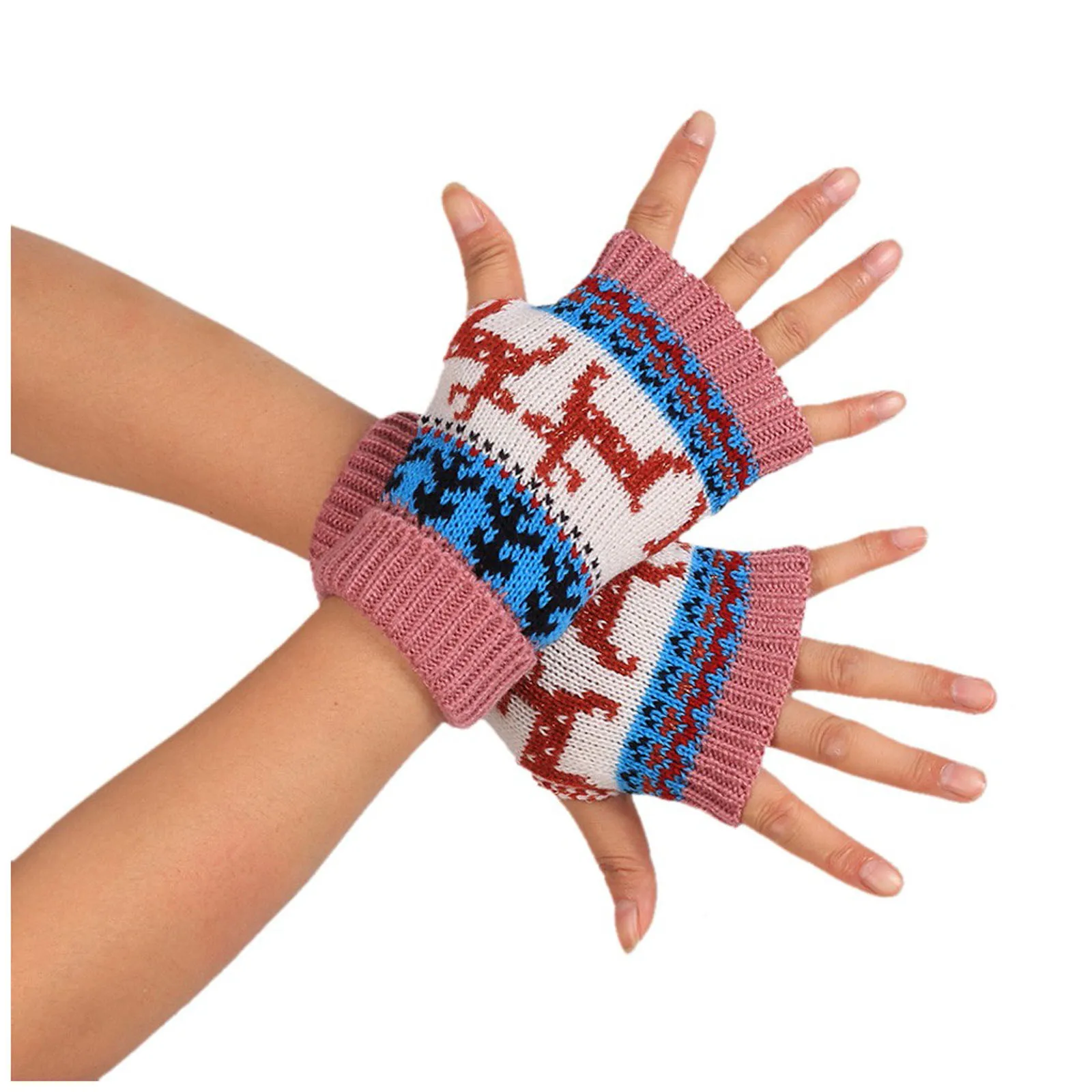

Women Girl Knitted Arm Fingerless Keep Warm Winter Gloves Women Warm Knitted Embroidery Fingerless Dancing Mitten Gloves