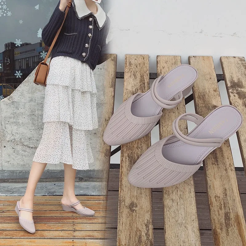 

Summer Casual Shoes Women Pointed Toe Jelly Shoes Woman Slip On Ladies Wedge Slippers Sandals Pleated Female Two Wear Shoes 2021
