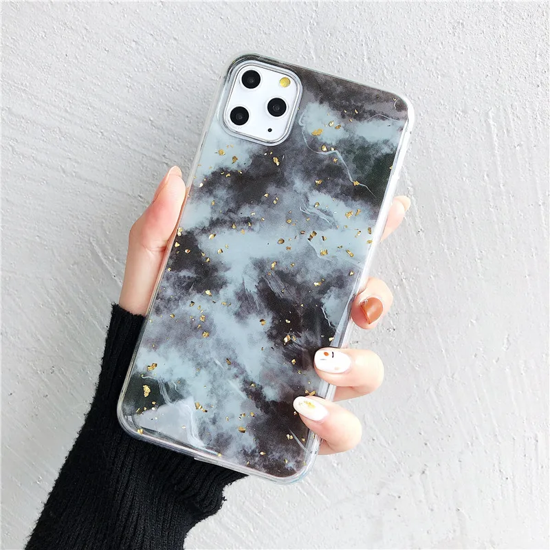 Lovebay Marble Case For iPhone 11 Pro X XS Max Soft TPU Back Cover iphone XR 8 7 6 6S Plus Epoxy Gold Foil Starry Sky |