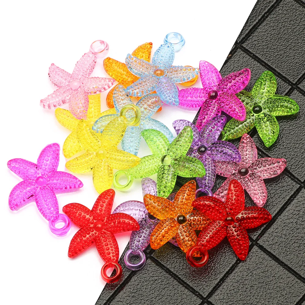 

23x19mm Starfish Mixed Color Acrylic Beads 30pcs Loose Transparent Beads For DIY Jewelry Making Charm Necklace Accessories