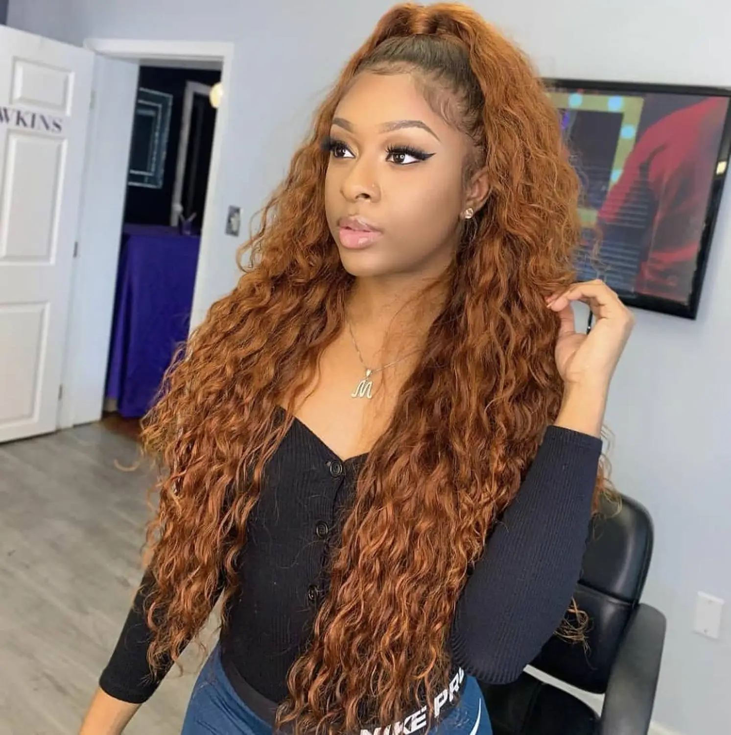 Оранжевый эффектом деграде (переход от темного к Цвет вьющиеся парики фронта