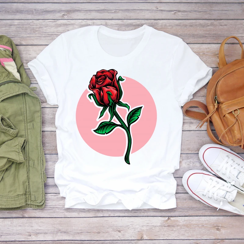 Женские модные футболки с коротким рукавом и принтом в виде цветов sweet love