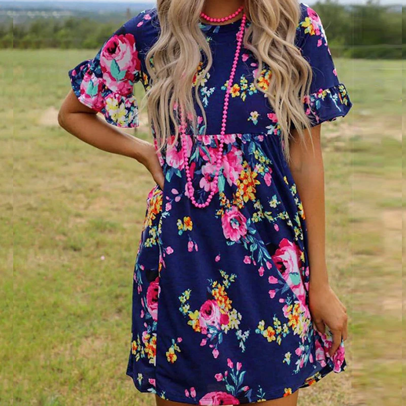 

Women 2021 Floral Print Boho Beach Dress Ruffle Summer Mini Dress Robe Sundress Sexy Bodycon Chiffon Dresses Bohemian G2640