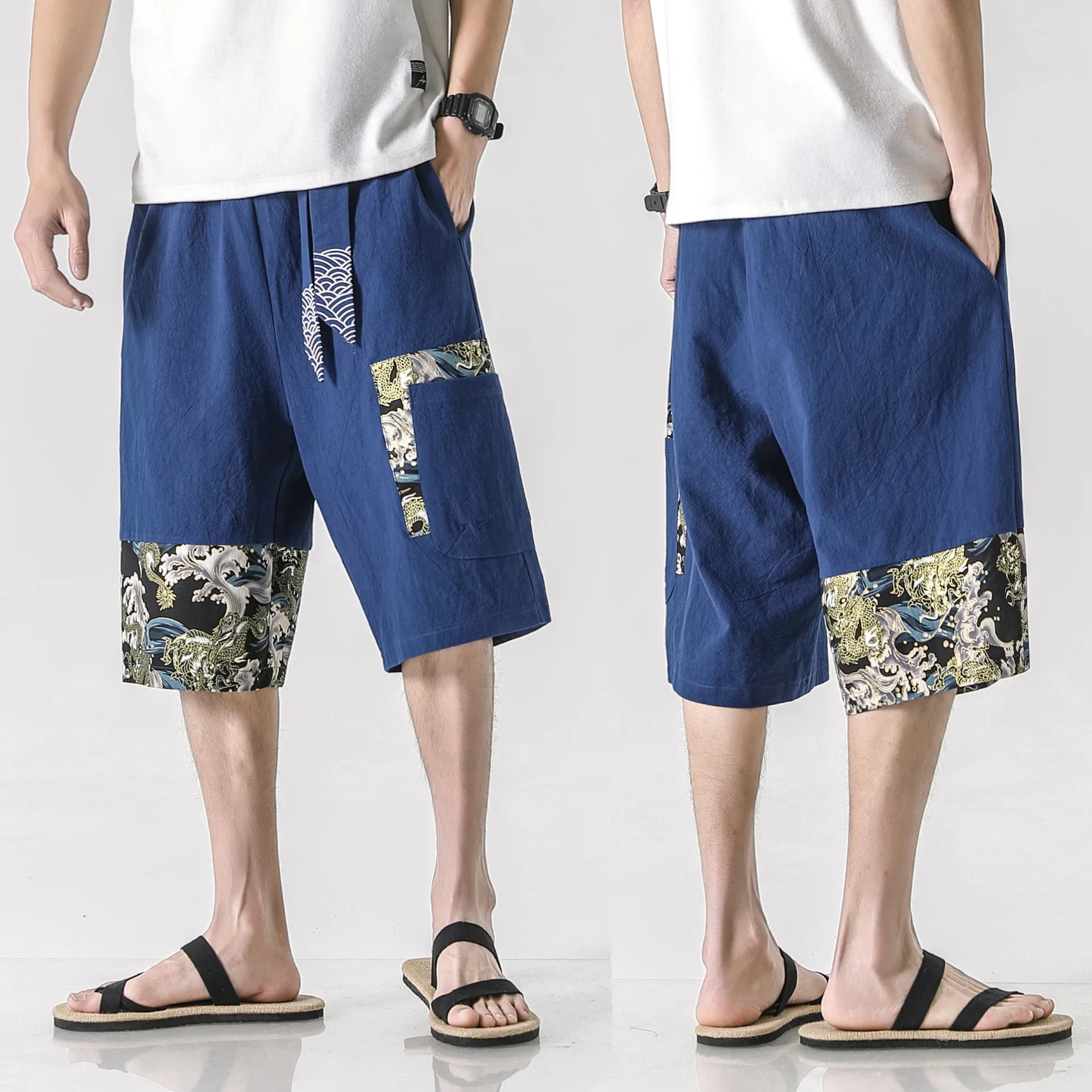 Мужские шорты в японском стиле Харадзюку Kanagawa повседневные летние брюки с