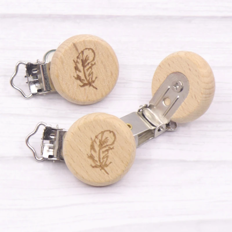 Pinzas de madera de haya Natural para chupete, Clips para chupete, accesorio para chupete, 5 uds.-3