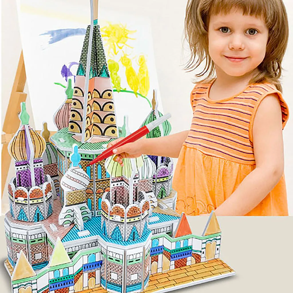 3D пазл для рисования пейзаж сделай сам граффити модель замка пазлы игрушки