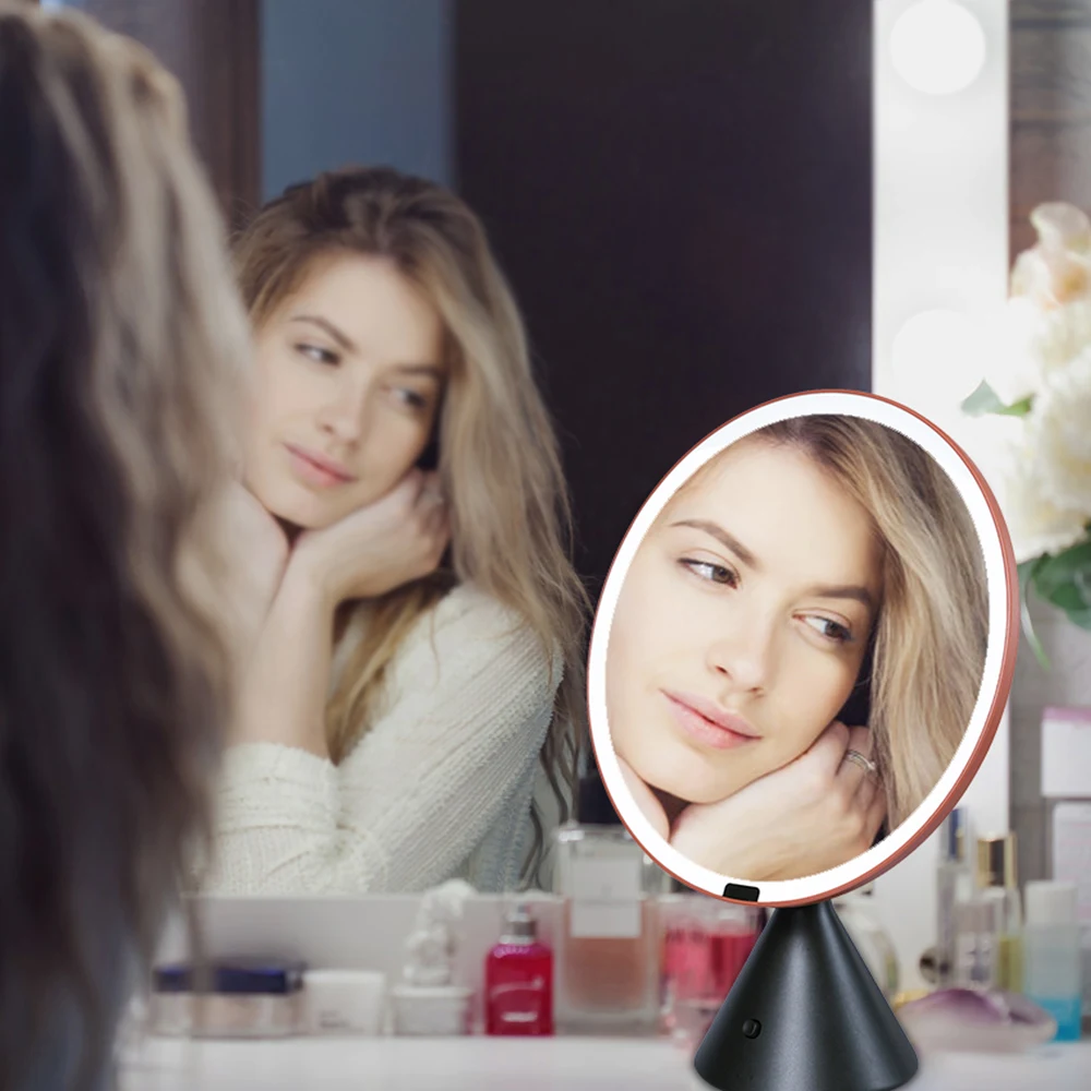 Lighted Makeup Mirror with Lights Wireless Beauty Round Mirrors Battery Operated Large Tabletop Bathroom Vanity Make up Mirror