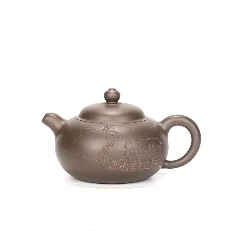 

Dark-red Enameled Pottery Teapot Yixing Famous Manual Clear Interest Rain And Dew Kettle Raw Ore Green Mud Tea Set