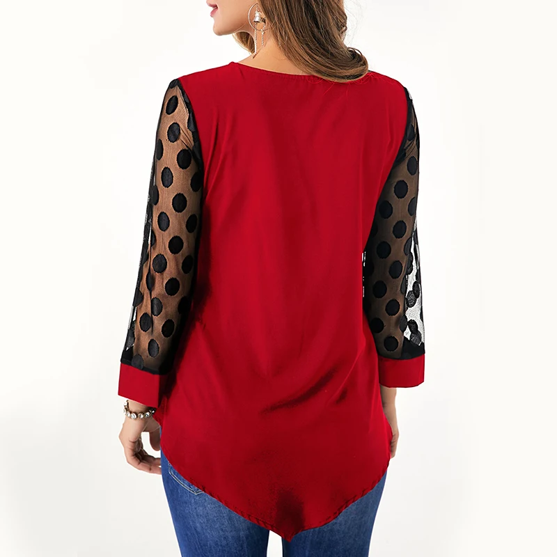 Кружевная блузка с разрезом на шее Женская Асимметричная туника пуговицами и