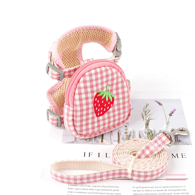 

Breathable Small Dog Harness And Leash Set Soft Cute Lttice Polyester Mesh Harness For Bichon Teddy Cats Vest Pet Accessories