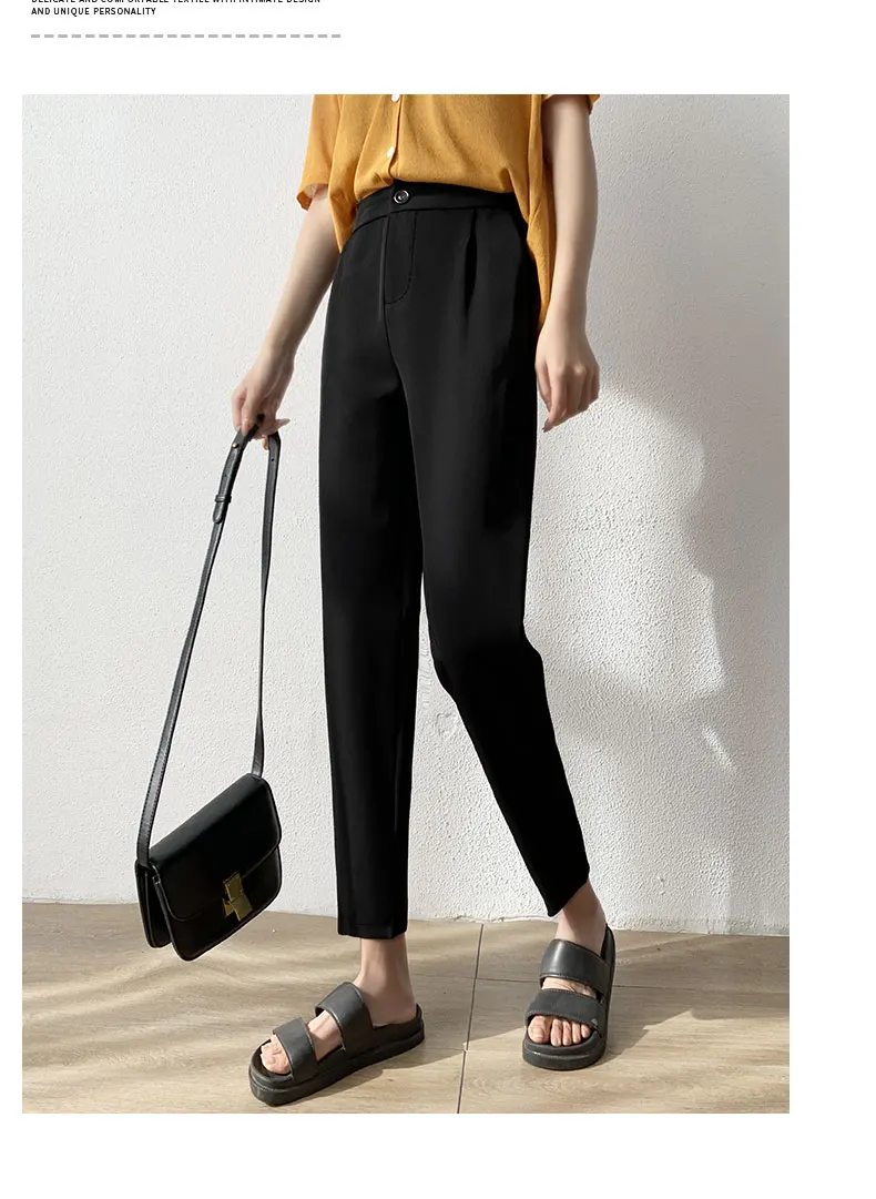 

Women's Loose Straight High Waist Slimming Spring and Autumn Casual Suit Pants Ankle-Length Black Tappered