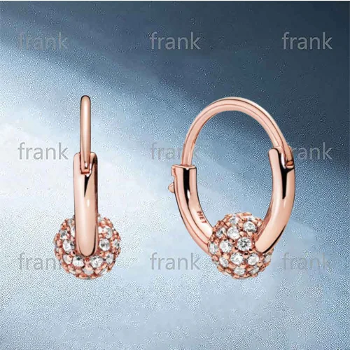 

288294CZ Rose Pave Bead Hoop Earrings