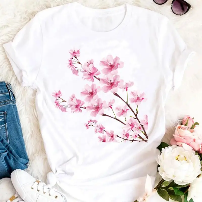 

Women Summer Flower Cute 2021 Fashion Beach Clothing Cartoon Sexy Tshirts Clothes Stylish T Top Lady Print Tee T-Shirt