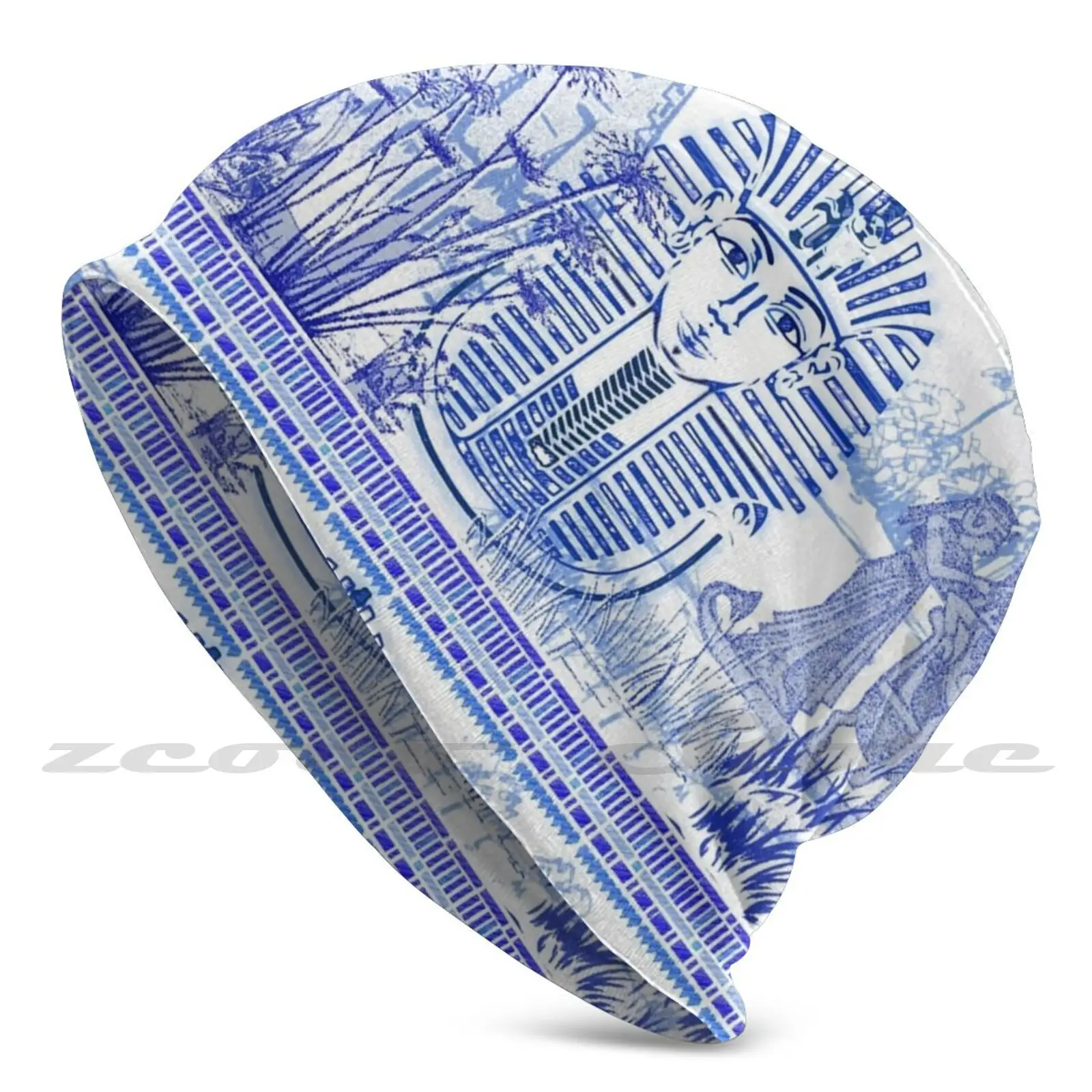 Egyptian Blue And White King Tut ( Spode Inspired ) Knit Hat