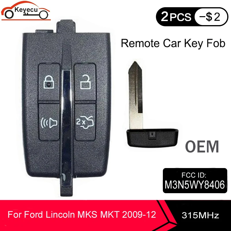 

KEYECU OEM Proximity Smart Remote Control Car Key 4 Button 315MHz FOB for Ford Taurus for Lincoln MKS MKT 2009- 2012 M3N5WY8406