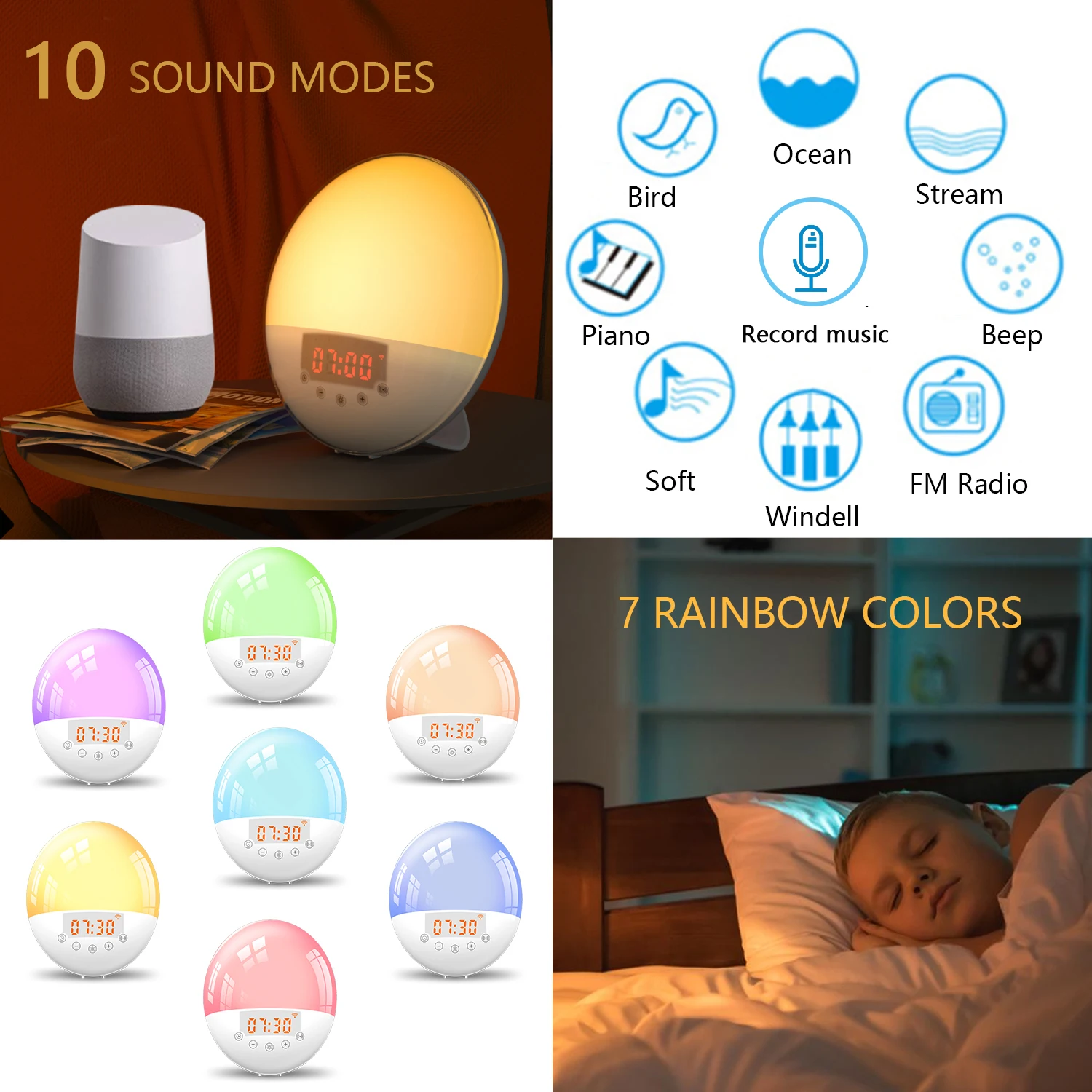 Tuya Smart WiFi Wake Up светильник Восход Будильник 7 Цвета восход солнца/закат FM радио