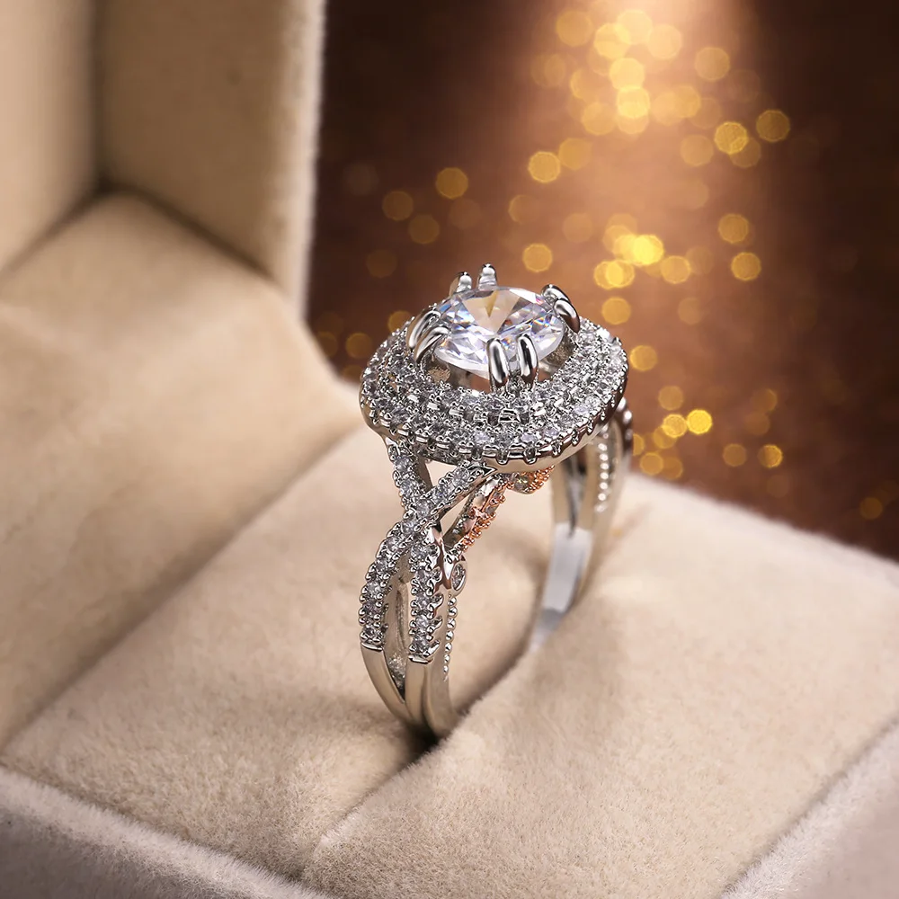 

Vintage 2 Tones ring 925 Sterling silver AAAAA cz Engagement Wedding Rings for women Bridal Fine Party Jewelry