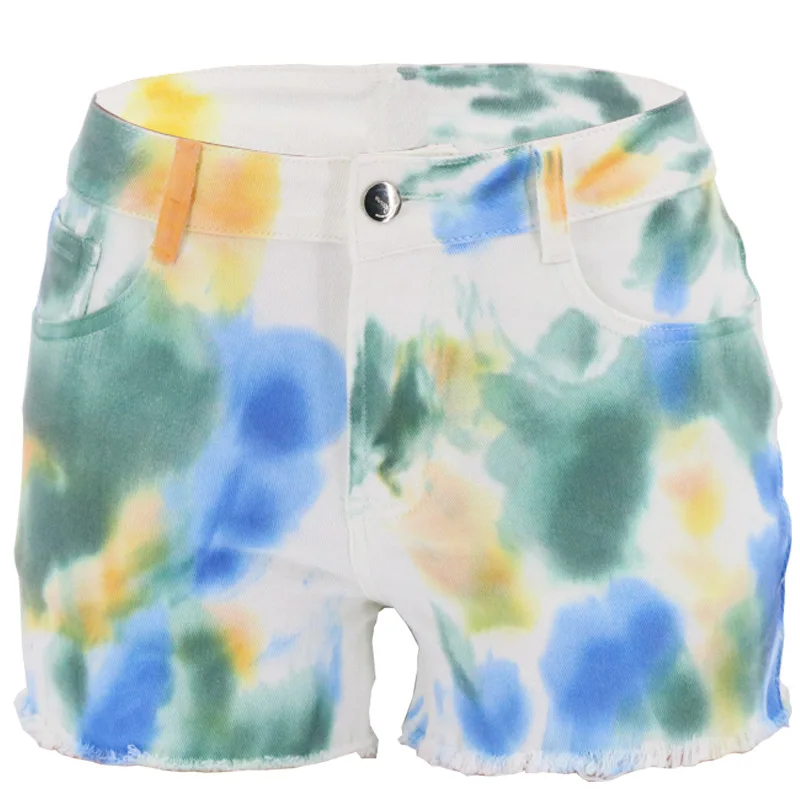 

2021 Summer women Sexy Dyed printed High Stretch Jeans Denim Shorts High Waist Short Feminino