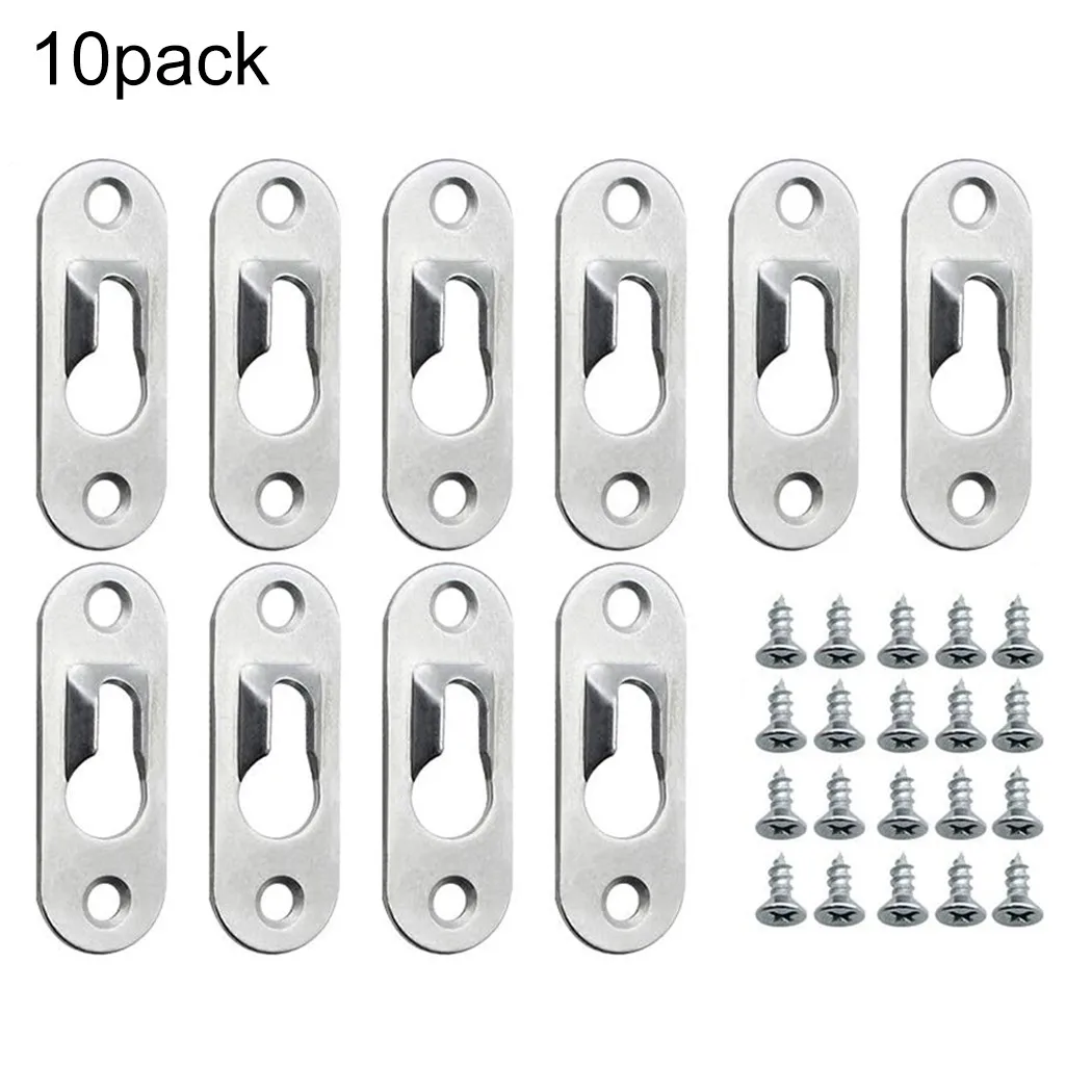 

10X Heavy Duty Keyhole Picture Frame Hangers Two Hole Hanging Bracket Plate Metal Mounting Shelves Cabinets Hangers 10pcs Hanger