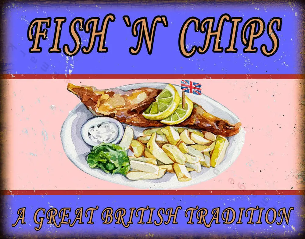 

Fish & Chips Vintage BAR KITCHEN METAL TIN SIGN POSTER WALL PLAQUE