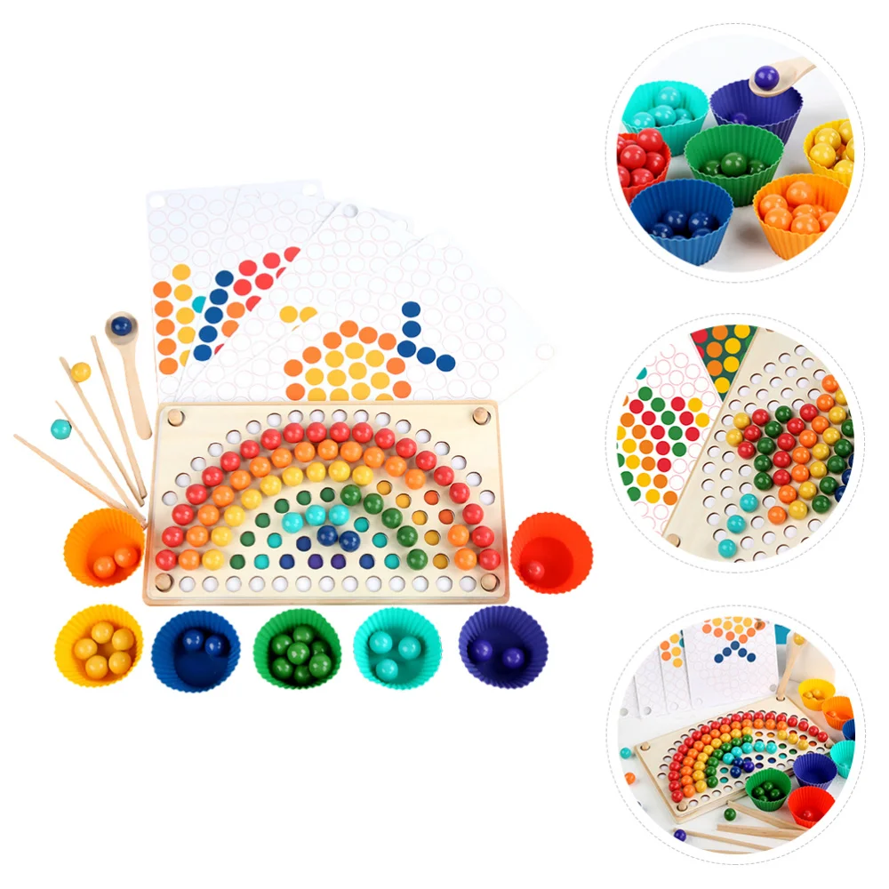 

1 Set of Children Bead Clipping Toys Wooden Board Game Birthday Gift