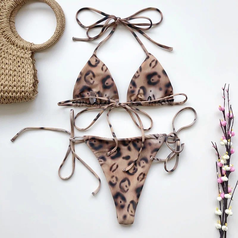

sexy leopard string mini bikini women retro triangle bikini set beach swimsuit bathing suit two piece swimwear