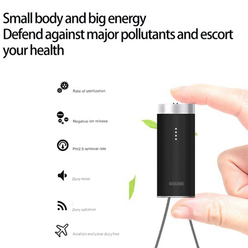 

Portable Wearable Air Purifier, Personal Mini Air Necklace Negative Ion Air Freshener - No Radiation Low Noise