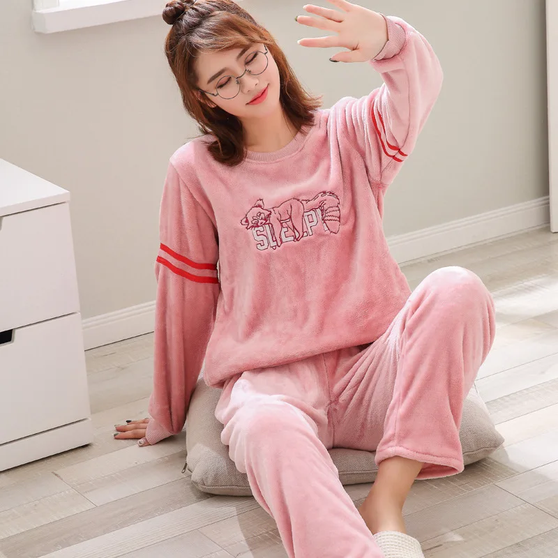 Autumn Winter Women Pajamas Sets With Pants Sleep Lounge Sleepwear Warm Unisex Cartoon Bear Animal Plus Size 3XL | Женская одежда