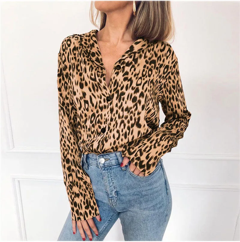 

Kayotuas Women Shirt Hot Sale Fashion V-Neck Elegant Sexy Animal Leopard Print Blouse Long Sleeve Loose Top Female 3XL Plus Size