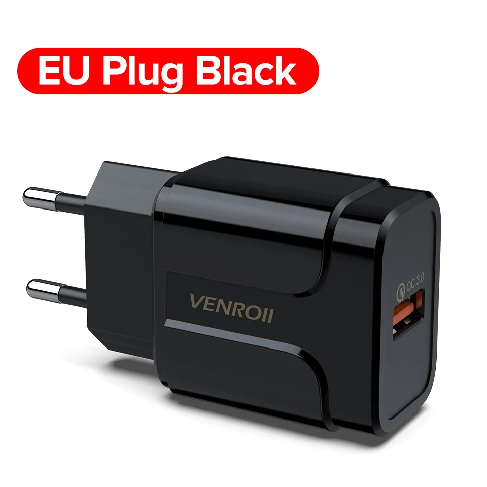 EU Black Venroii 5 в 3 А USB зарядное устройство Quick Charge 3,0 EU US Разъем для iPhone X Быстрая зарядка для samsung S9 Xiaomi Mi 8 адаптер для мобильного телефона - Тип штекера: EU Black