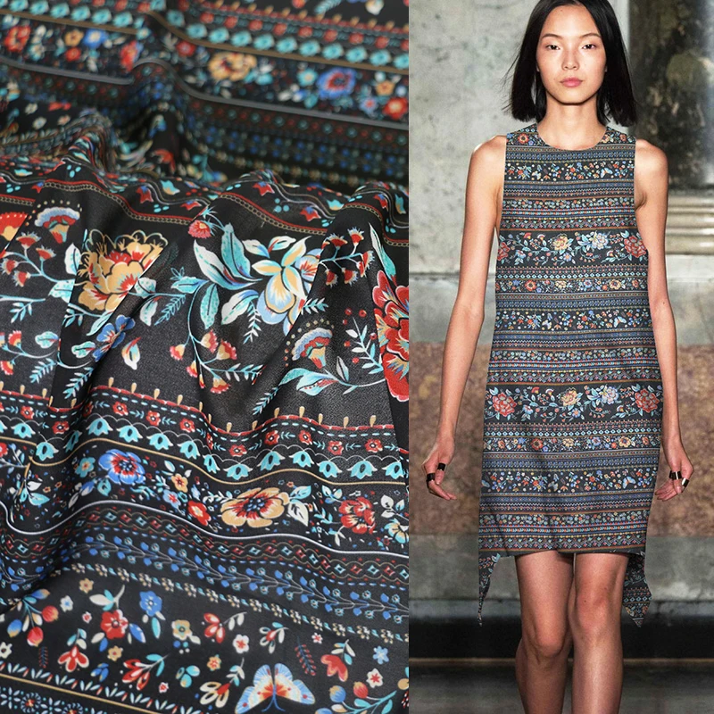 От метра ретро платье Ткань Цветочный Бабочка жоржет шифон Материал цифровая