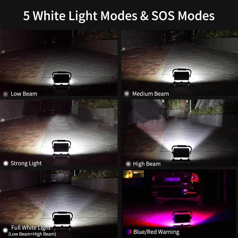 

100W Portable Spotlight Led Work Light USB Rechargeable Flashlight Outdoor Travel Lamp For Camping Lantern Use Battery Warning