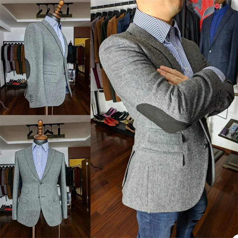 

2022 Newest Blazer & Mens Suits Tweed Notch Lapel Terno Masculino Herringbone Classic Men Suit Custom Made Double Split Jacket
