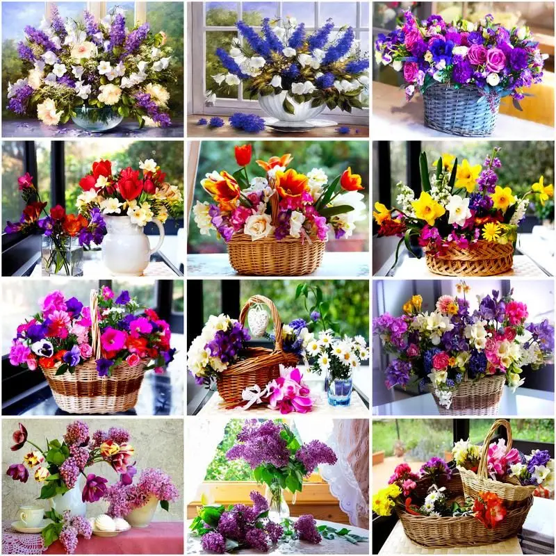 

CHENISTORY Coloring By Number Flowers In The Basket Painting Set Acrylic Paints For Adult Children Gift Picture By Numbers Home