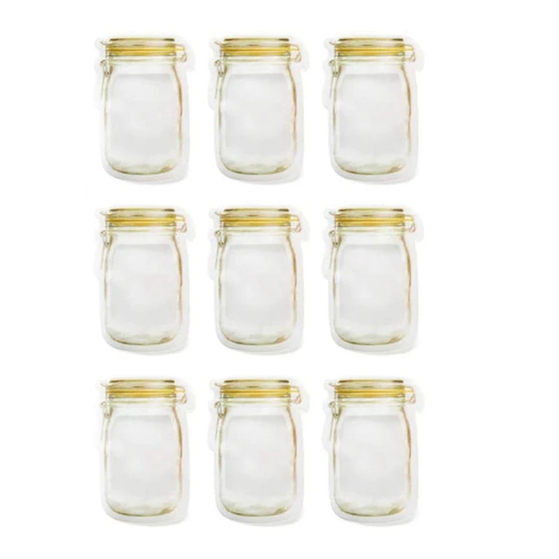 

100 Pcs Reusable Mason Jar Bags Snack Food Storage Bag Seal Zipper Closure Bags Candy Nuts Cookies Kitchen Organizer