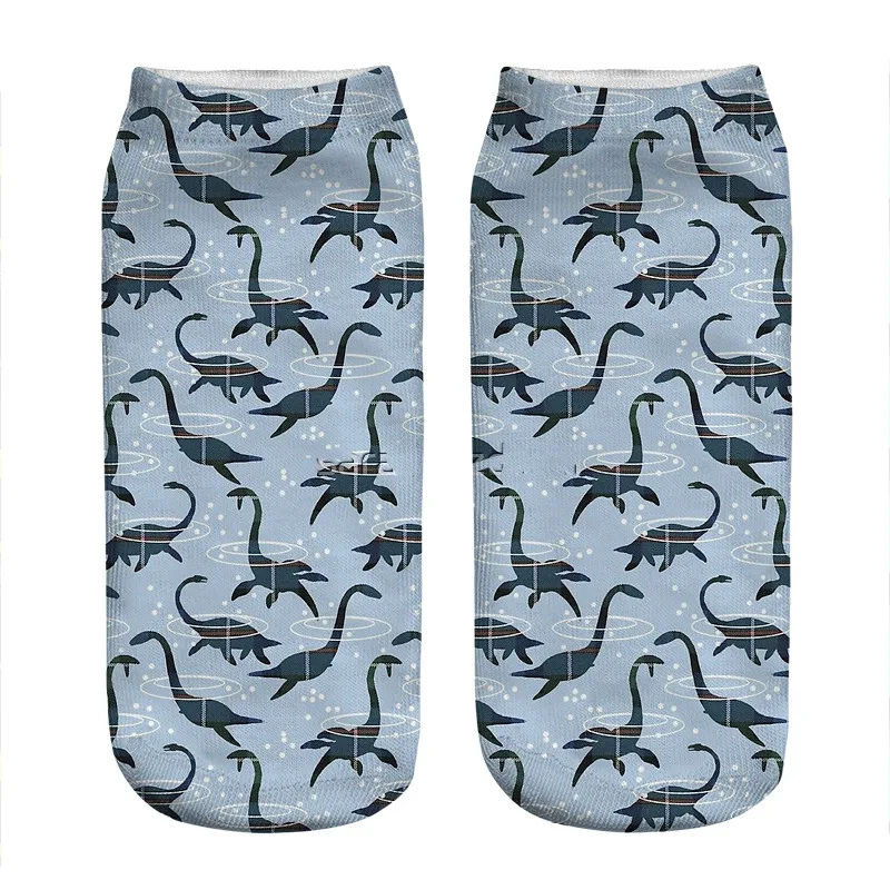 

Women's socks kawaii blue Nessie Monster pattern Printed Socks Woman harajuku Happy Funny Novelty cute girl gift Socks for women