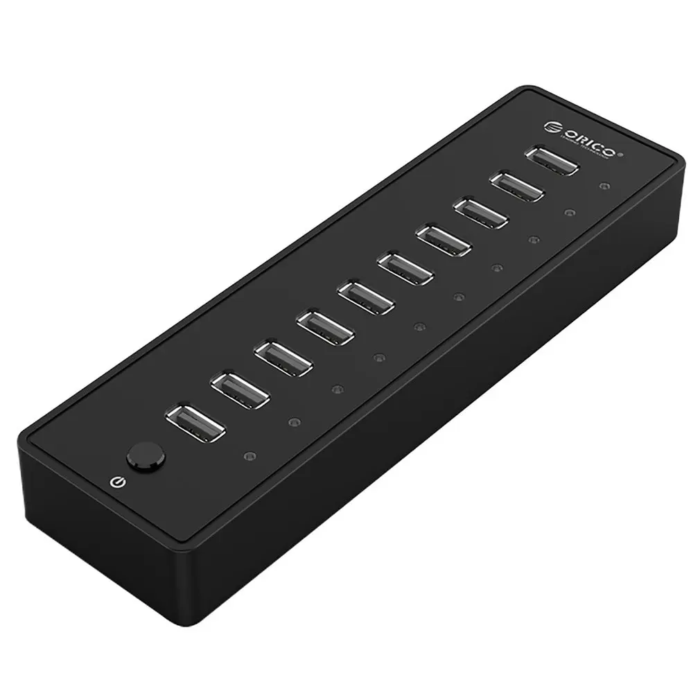 

10 Ports USB2.0 HUB 12V2.5A Power Supply With 1.5M Data Cable Fireproof ABS For PC Mac Laptop Black