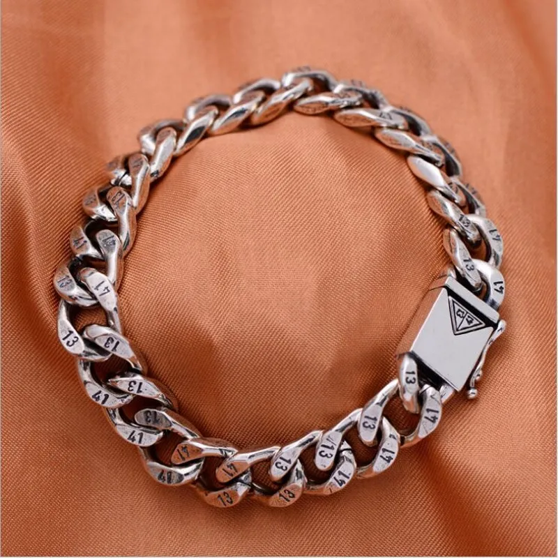 

100% s925 pure silver jewelry 1314 "Love for Lifetime" Thai silver bracelet for man triangle socket 10MM man's silver bracelet