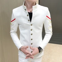 2021 new stand collar men casual blazers three buttons suit jacket wheat stalks embellished spring mens chinese style blazer 4xl