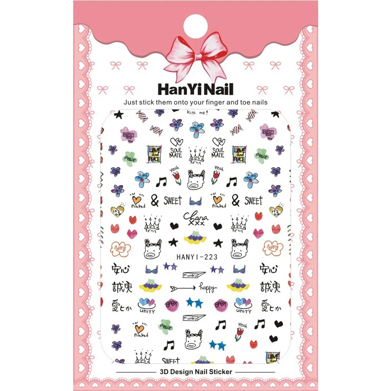 3D наклейки для ногтей Кот мультфильм DIY Советы Красивая юная девушка Маникюр Шарм