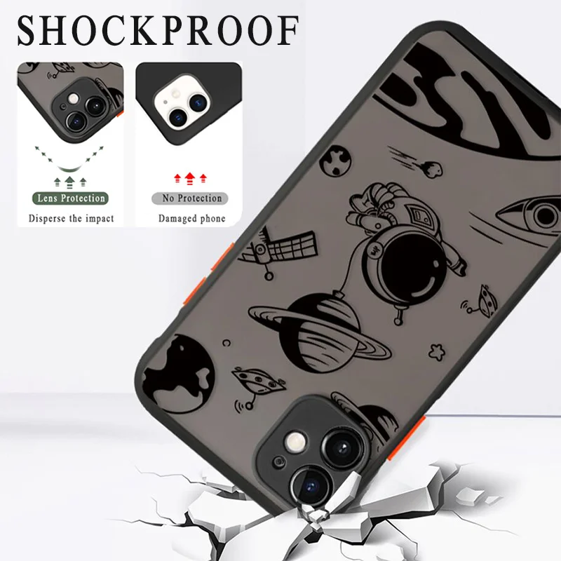 luxury cartoon space astronaut phone case for iphone 11 12 pro max mini xs x xr 7 8 plus matte shell silicone shockproof cover free global shipping
