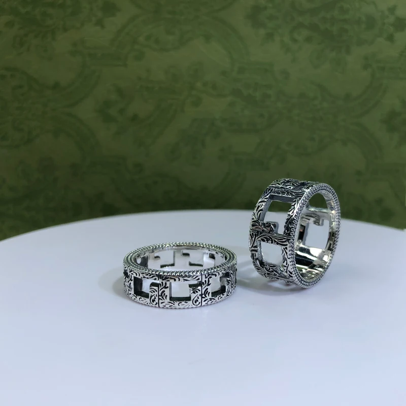 

Letter G ring girl s925 silver new hot sale double g flower ring European and American couple ring for girlfriend gift